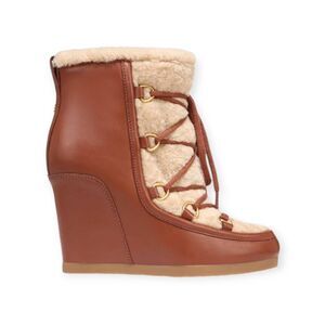 Veronica‎ Beard Elfred Leather Shearling wedged Lace-Up Booties size 6
